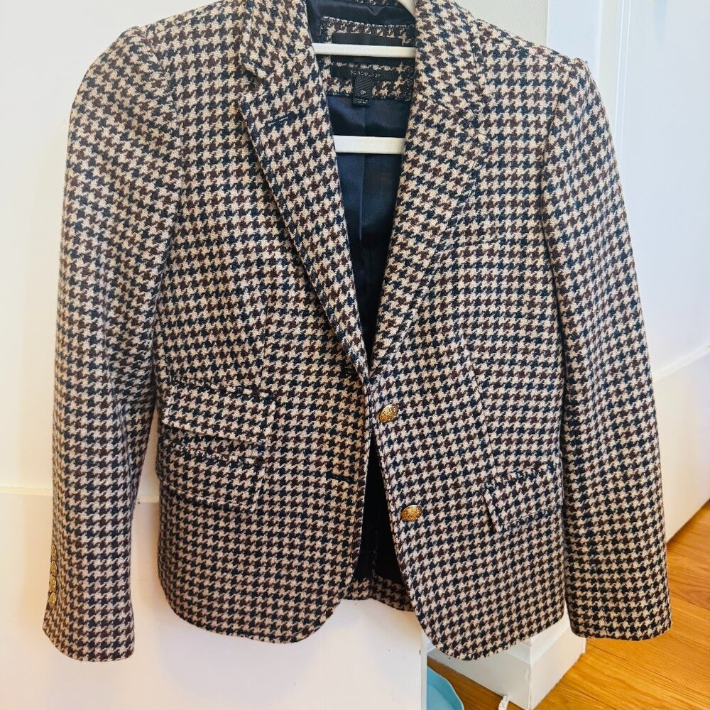 J. Crew Schoolboy Blazer In Houndstooth Tweed Wool size 0P